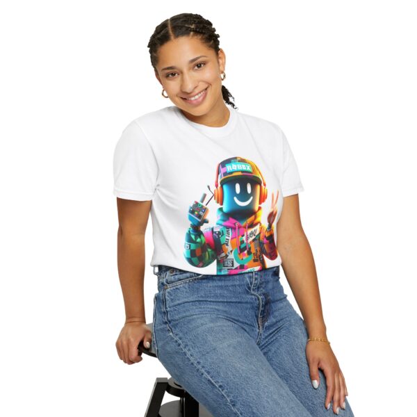 T-Shirt | Urban Roblox Remix A 3D character inspired by classic Roblox avatars, with a vibrant hoodie featuring geometric details and modern textures - Image 14