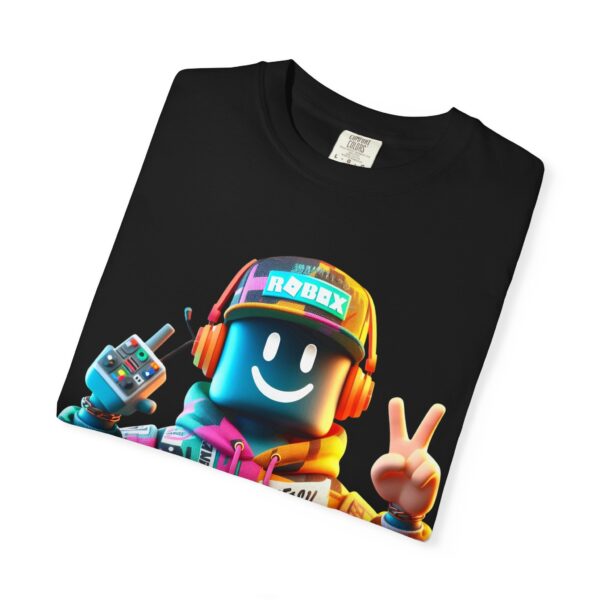 T-Shirt | Urban Roblox Remix A 3D character inspired by classic Roblox avatars, with a vibrant hoodie featuring geometric details and modern textures - Image 5