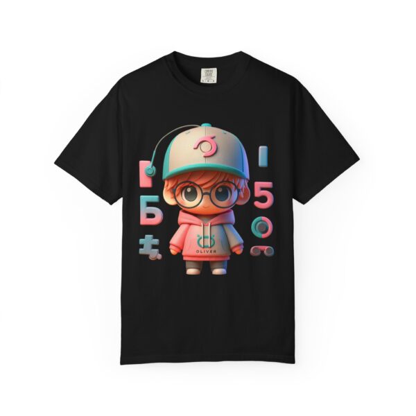 T-Shirt | Unisex Chibi Gamer A cute and charismatic 3D character in chibi style, characterized by a larger head and smaller body. The hoodie uses a vibrant yet soft color palette, and the cap displays a stylized typography - Image 3