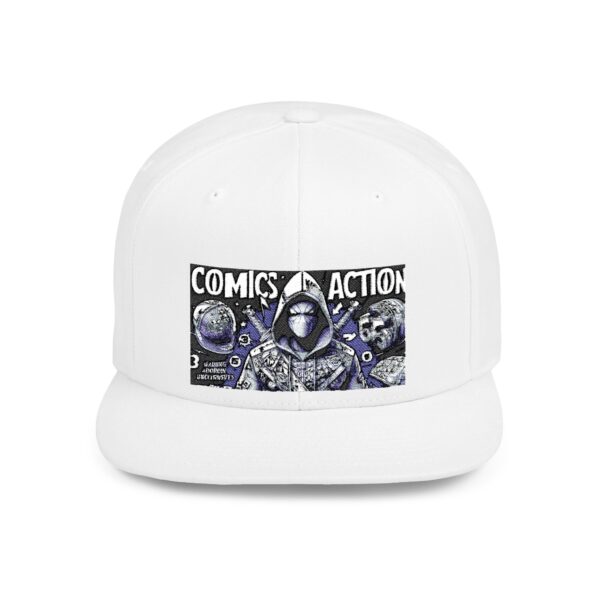 Comics Action Snapback Hat - Graphic Flat Bill Cap, Gift for Comic Lovers, Streetwear Accessory, Unique Fashion, Trendy Gift Idea - Image 4