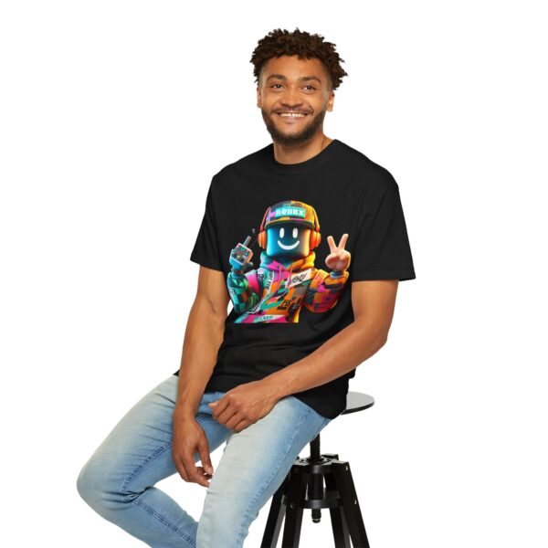 T-Shirt | Urban Roblox Remix A 3D character inspired by classic Roblox avatars, with a vibrant hoodie featuring geometric details and modern textures - Image 9
