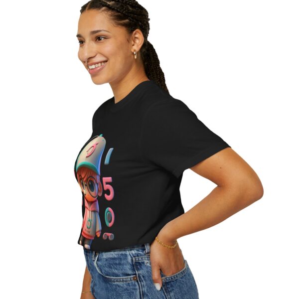 T-Shirt | Unisex Chibi Gamer A cute and charismatic 3D character in chibi style, characterized by a larger head and smaller body. The hoodie uses a vibrant yet soft color palette, and the cap displays a stylized typography - Image 7