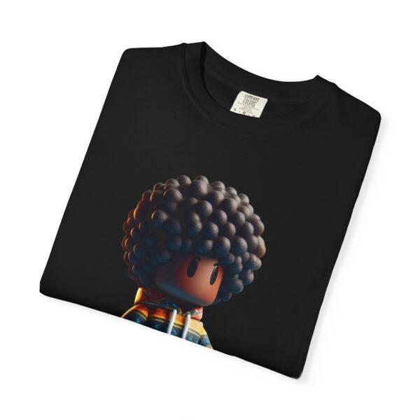 T-Shirt | A 3D cartoon character inspired by Roblox, featuring a girl with dark skin and afro-textured hair. The character wears a hoodie with vibrant patterns and holds a game controller - Image 15