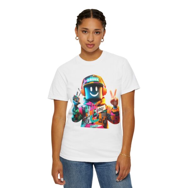 T-Shirt | Urban Roblox Remix A 3D character inspired by classic Roblox avatars, with a vibrant hoodie featuring geometric details and modern textures - Image 10