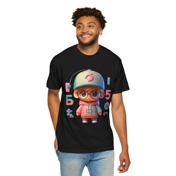 T-Shirt | Unisex Chibi Gamer A cute and charismatic 3D character in chibi style, characterized by a larger head and smaller body. The hoodie uses a vibrant yet soft color palette, and the cap displays a stylized typography - Image 6