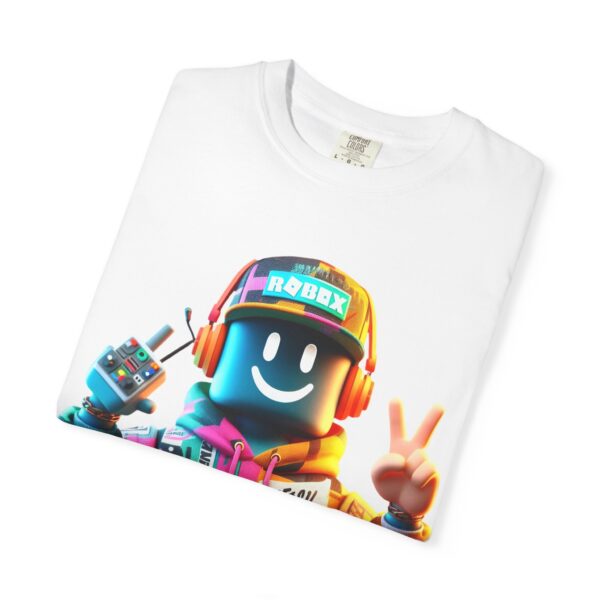 T-Shirt | Urban Roblox Remix A 3D character inspired by classic Roblox avatars, with a vibrant hoodie featuring geometric details and modern textures - Image 13