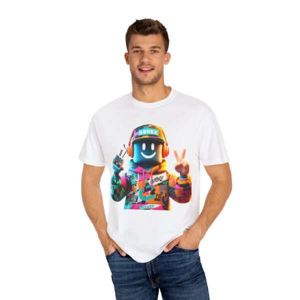 T-Shirt | Urban Roblox Remix A 3D character inspired by classic Roblox avatars, with a vibrant hoodie featuring geometric details and modern textures - Image 11