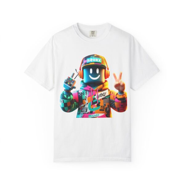 T-Shirt | Urban Roblox Remix A 3D character inspired by classic Roblox avatars, with a vibrant hoodie featuring geometric details and modern textures - Image 12